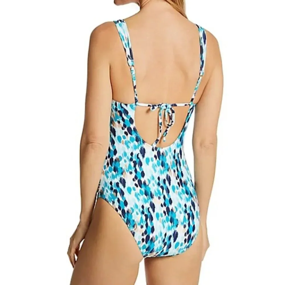 NWT La Blanca Seaglass Shores Twist Mio One Piece Swimsuit, Size 4 - Picture 2 of 2